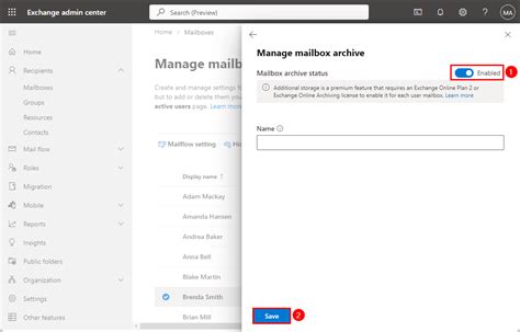 enable inplace archive office 365